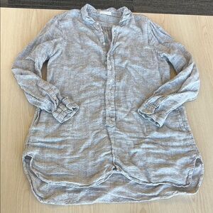 CP Shades long sleeve shirtdress collared top mini dress natural fibers tan gray